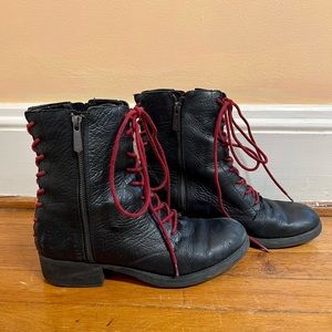 Sam Edelman Circus Leather Lace Up Zippered Black & Red Combat Boots